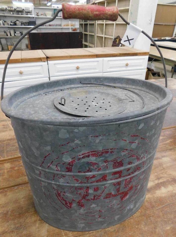 "Old Pal" Galvanized Steel Minnow Bucket - 11" x 12.5" x 9": See Photos For Condition and Details