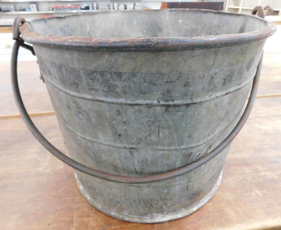 Galvanized Steel Water Bucket - 10.5" x 13" - Has Some Dents: See Photos For Condition and Details