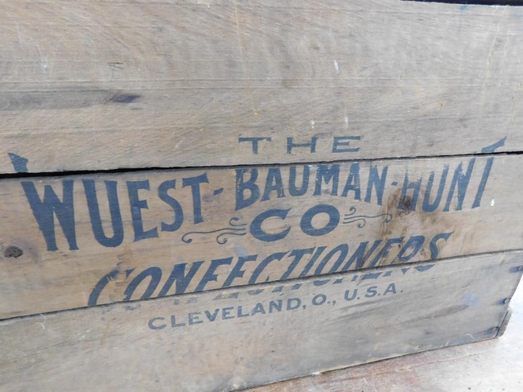 Vintage Wuest Bauman Confectioners Wood Advertising Crate - 15.5" x 24"x 12" - 4