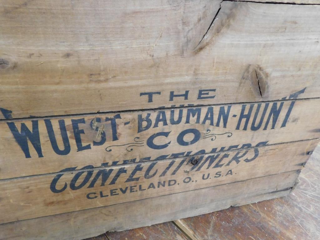 Vintage Wuest Bauman Confectioners Wood Advertising Crate - 15.5" x 24"x 12" - 5