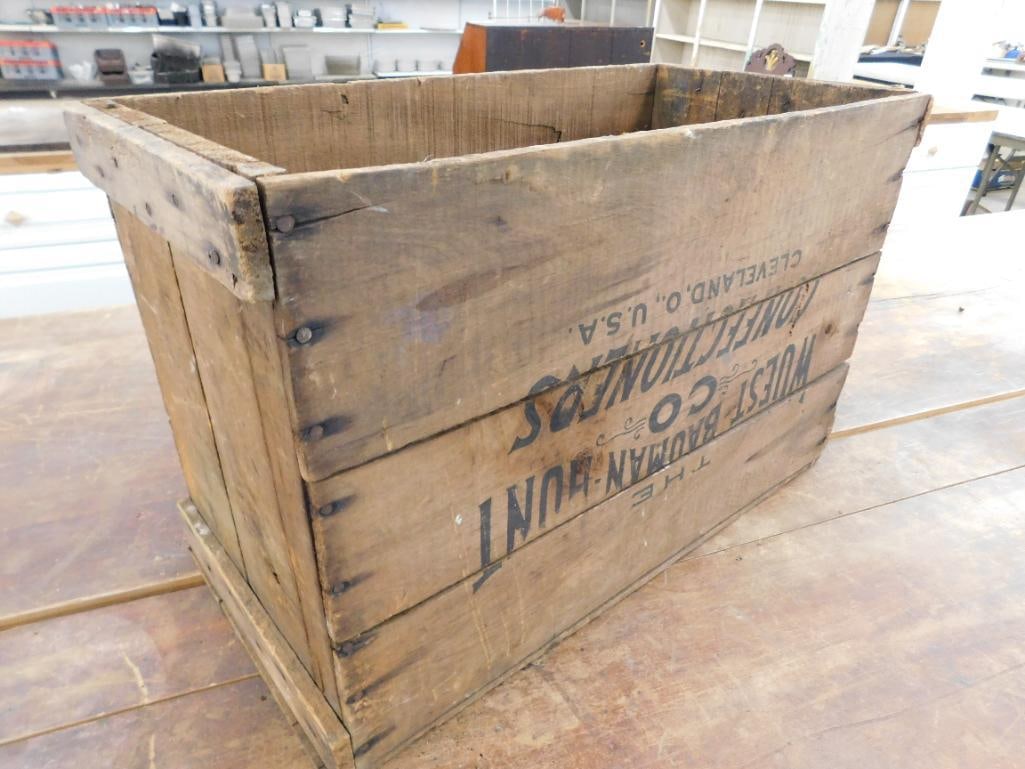 Vintage Wuest Bauman Confectioners Wood Advertising Crate - 15.5" x 24"x 12" - 8