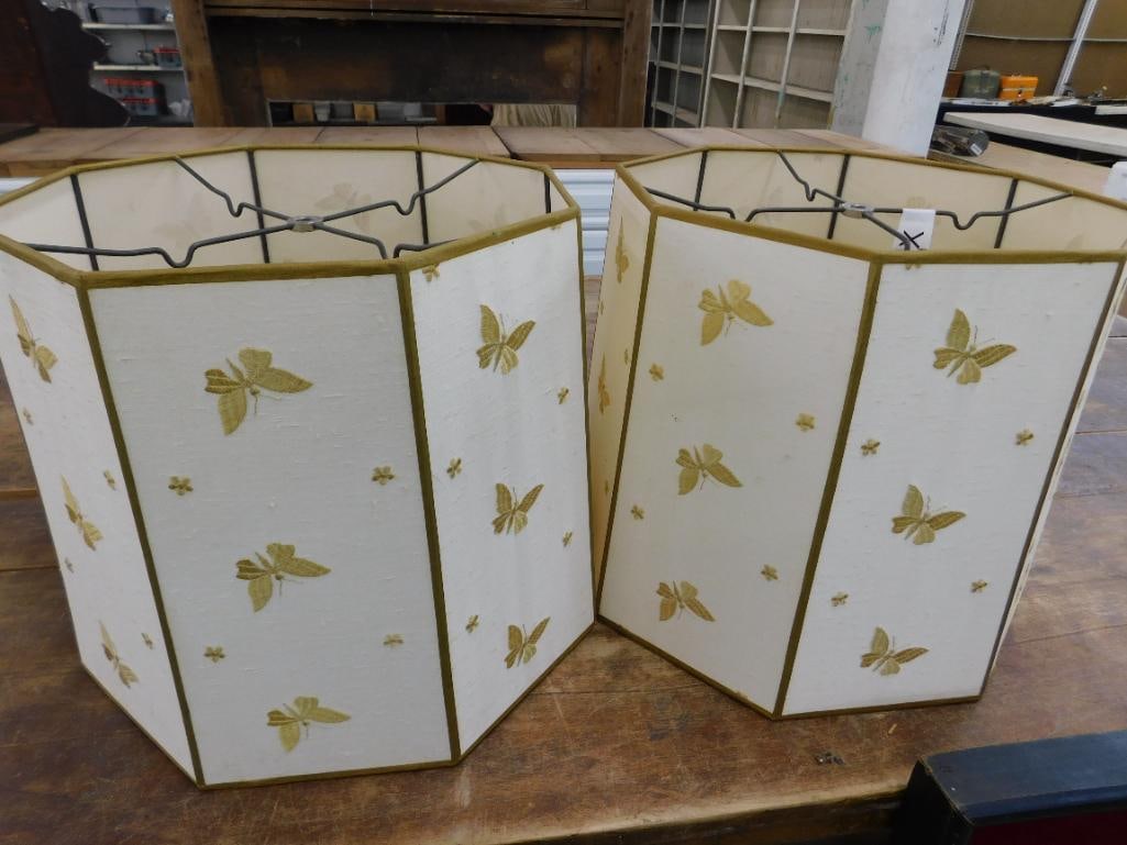 Pair of Embroidered Butterfly Lamp Shades - Each 13" x 13" - 7
