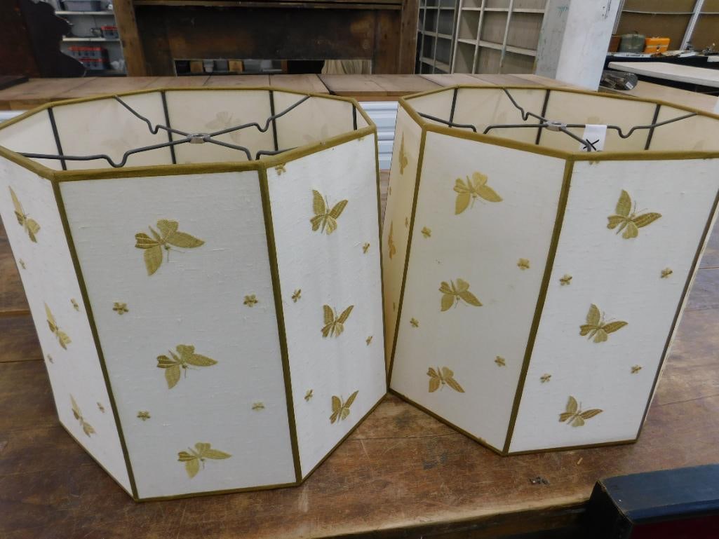 Pair of Embroidered Butterfly Lamp Shades - Each 13" x 13" - 8