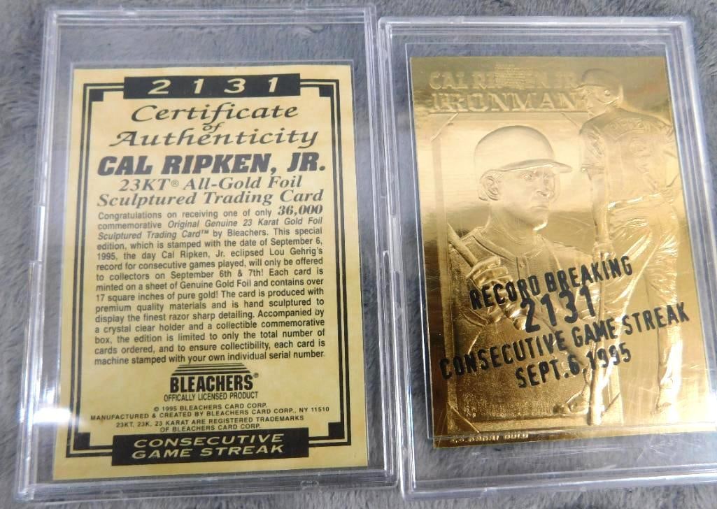 Cal Ripkin Jr. 23KT All Gold Foile Sculptured Trading Card - Bleachers: See Photos For Condition and Details