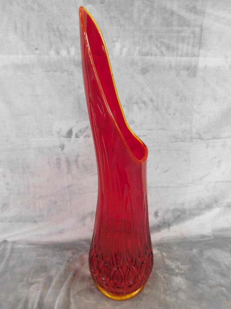 Large MCM Mid Century Swung Glass Vase - Orange - 23.5" x 6.5" - 2