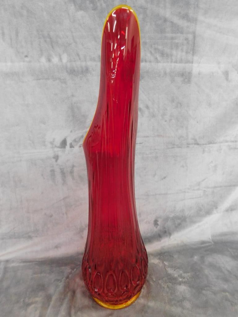 Large MCM Mid Century Swung Glass Vase - Orange - 23.5" x 6.5" - 3