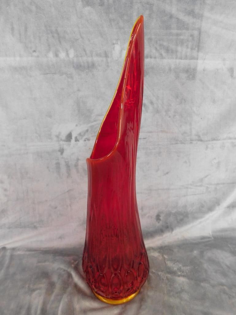 Large MCM Mid Century Swung Glass Vase - Orange - 23.5" x 6.5" - 4