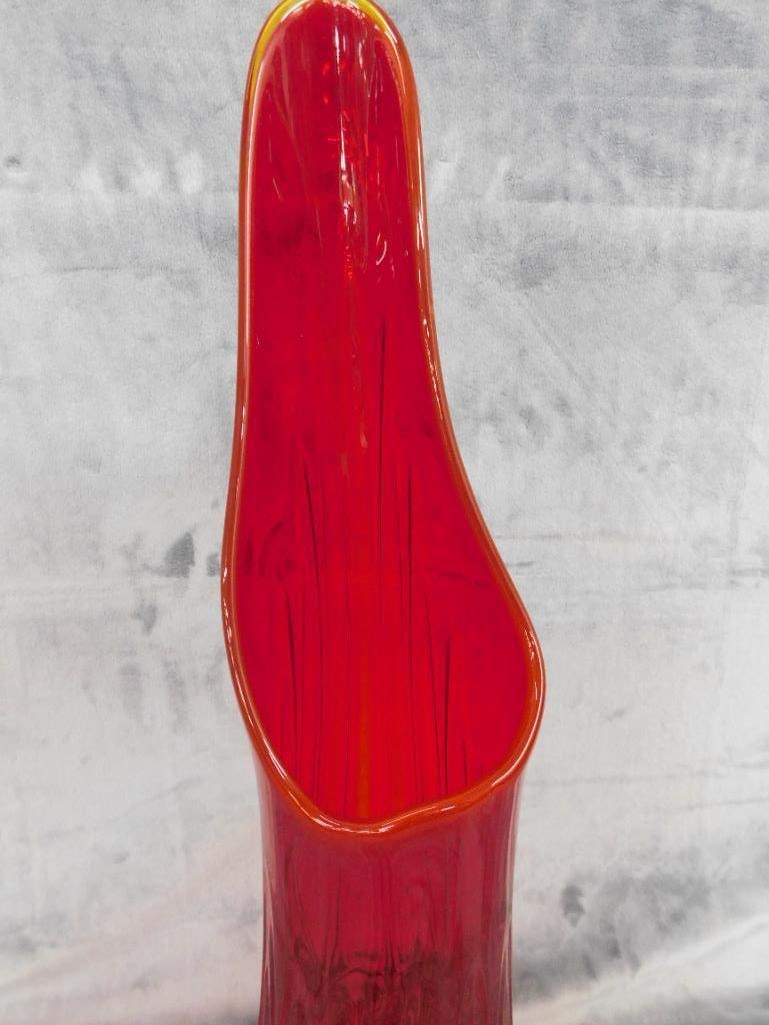 Large MCM Mid Century Swung Glass Vase - Orange - 23.5" x 6.5" - 5