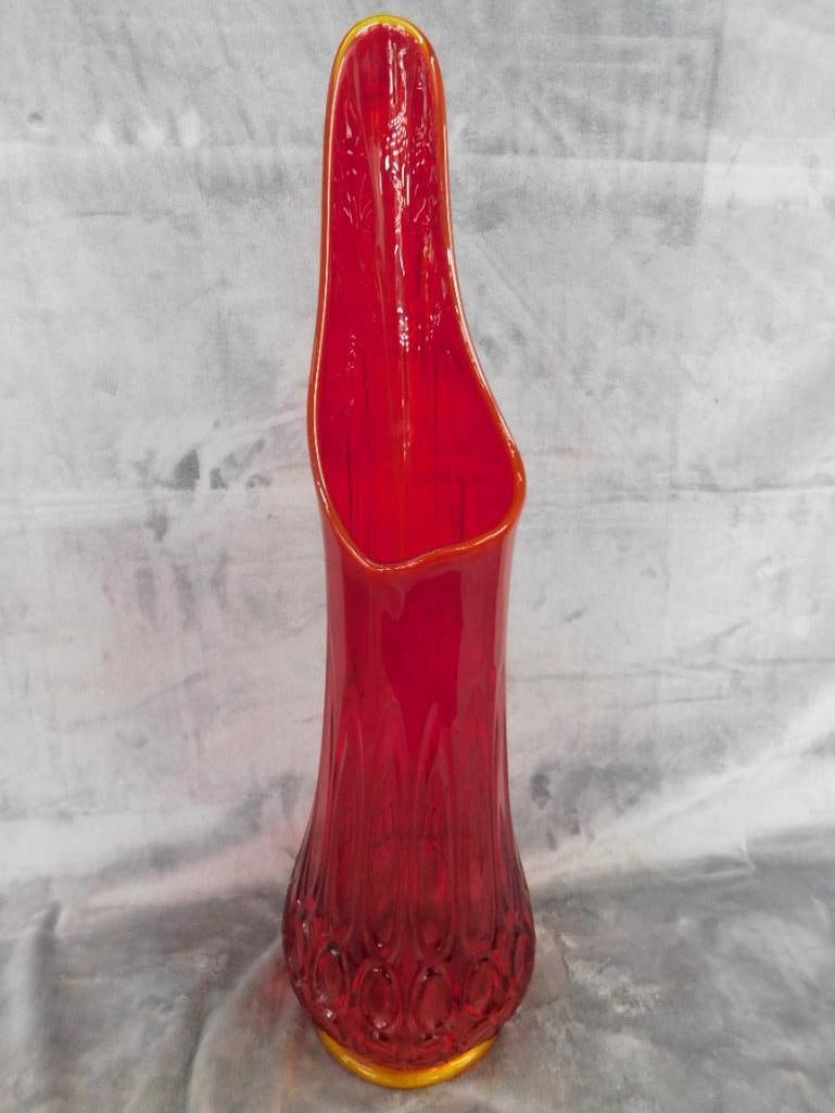 Large MCM Mid Century Swung Glass Vase - Orange - 23.5" x 6.5" - 8