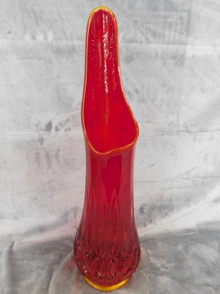 Large MCM Mid Century Swung Glass Vase - Orange - 23.5" x 6.5" - 9