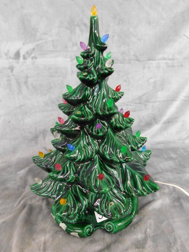 Mid Century Ceramic Christmas Tree with Music Box Base - 16" x 10.5" - 12