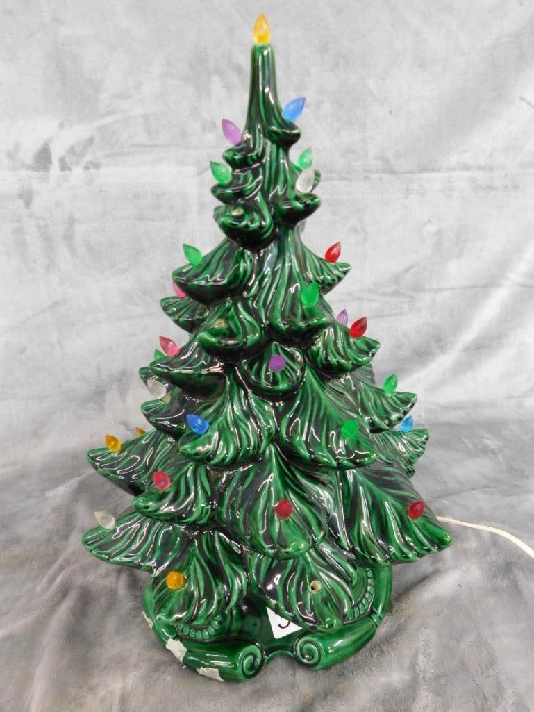 Mid Century Ceramic Christmas Tree with Music Box Base - 16" x 10.5" - 13