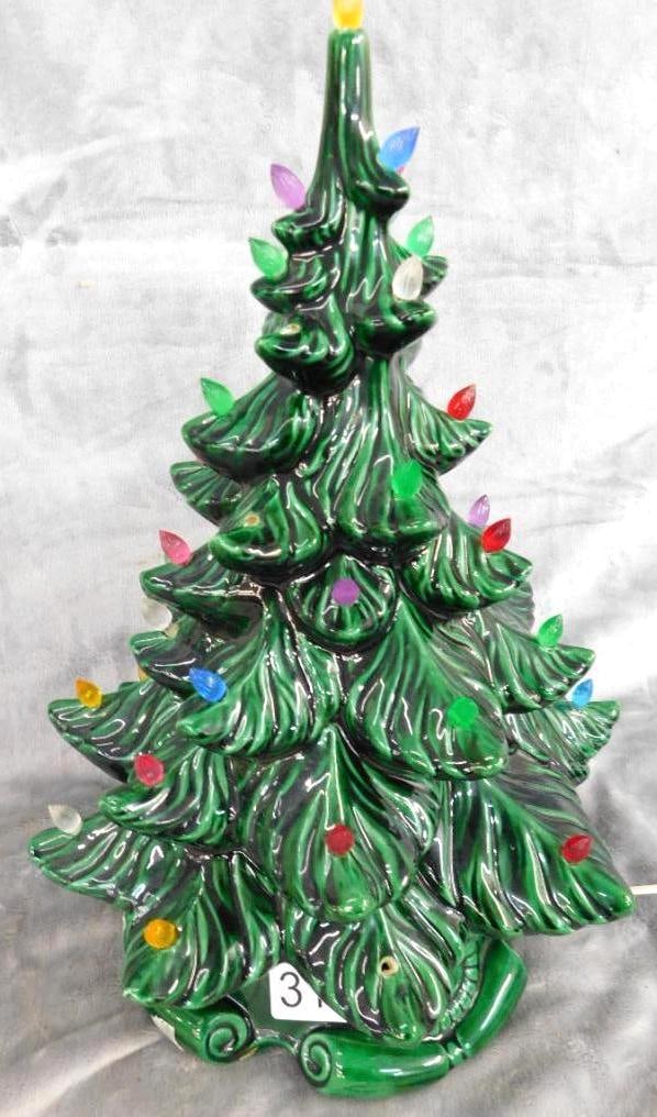 Mid Century Ceramic Christmas Tree with Music Box Base - 16" x 10.5" (1 of 13)