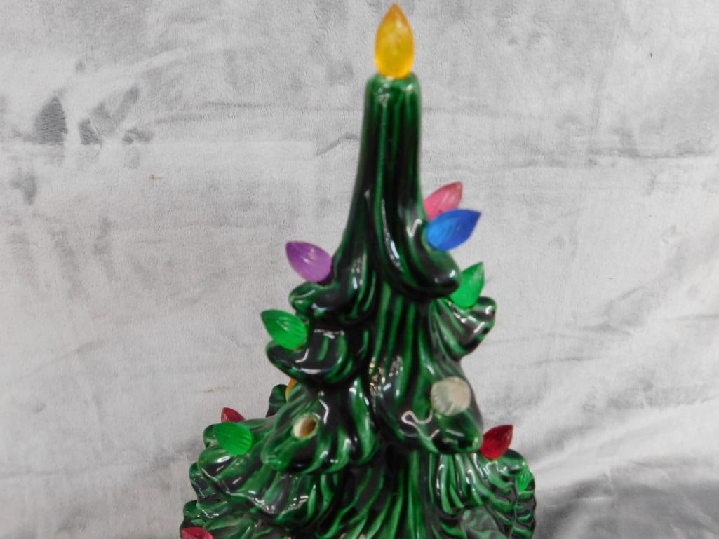 Mid Century Ceramic Christmas Tree with Music Box Base - 16" x 10.5" - 2