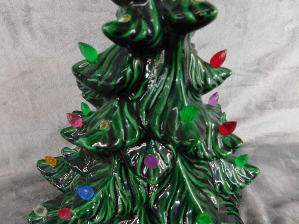 Mid Century Ceramic Christmas Tree with Music Box Base - 16" x 10.5" - 3