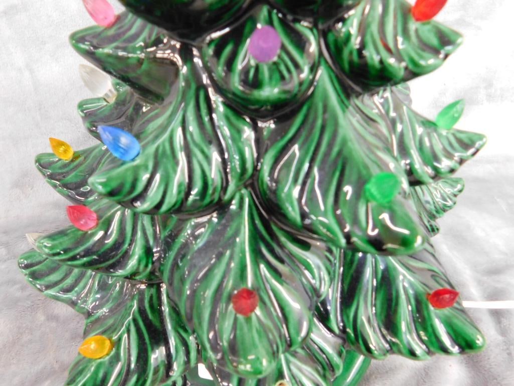 Mid Century Ceramic Christmas Tree with Music Box Base - 16" x 10.5" - 4