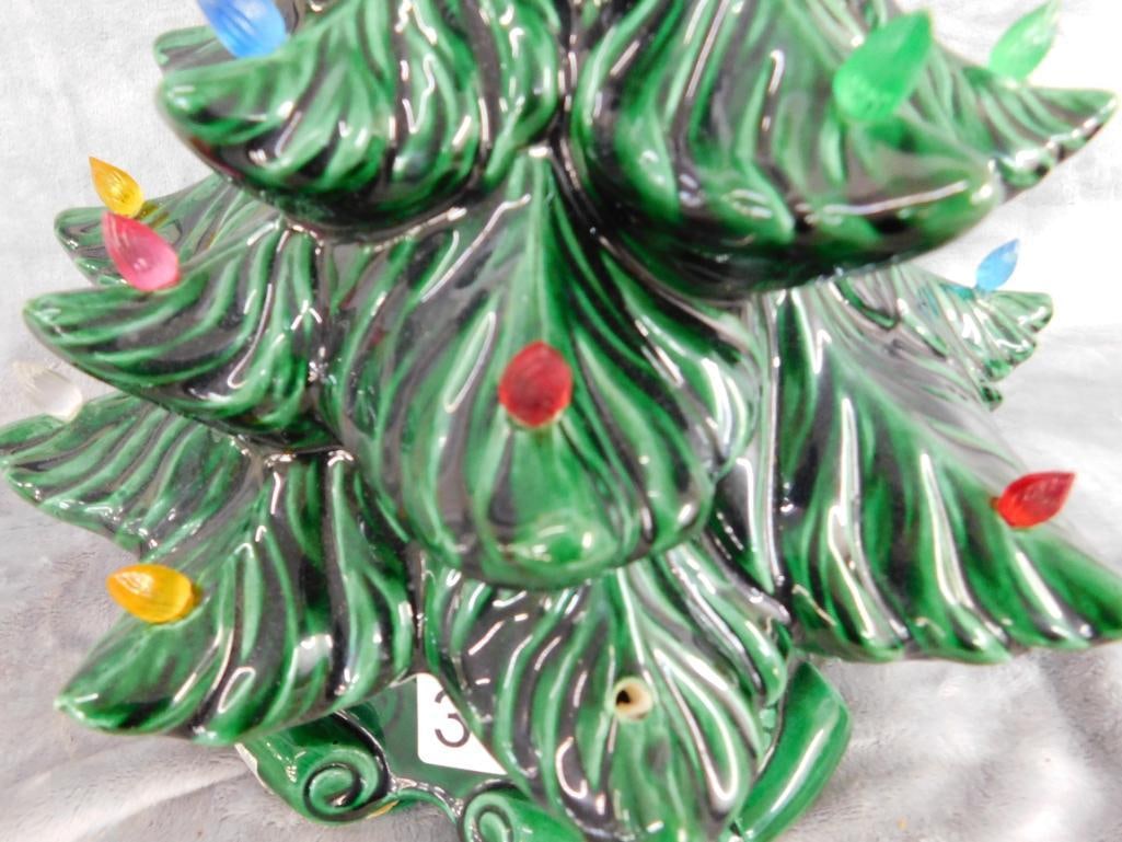 Mid Century Ceramic Christmas Tree with Music Box Base - 16" x 10.5" - 5