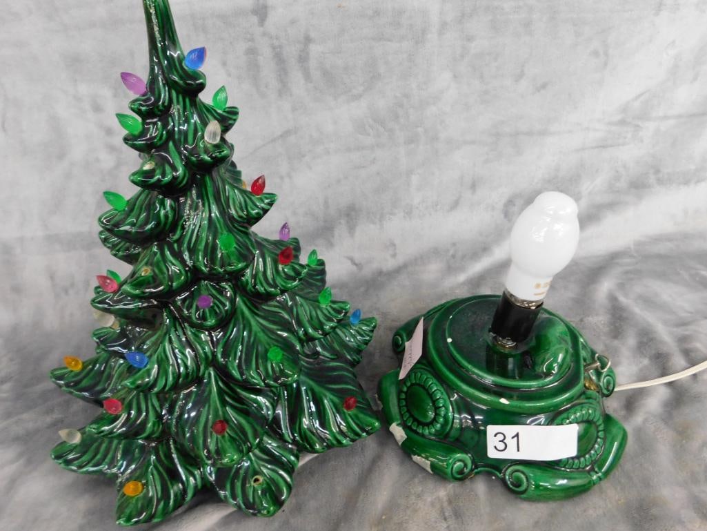 Mid Century Ceramic Christmas Tree with Music Box Base - 16" x 10.5" - 6