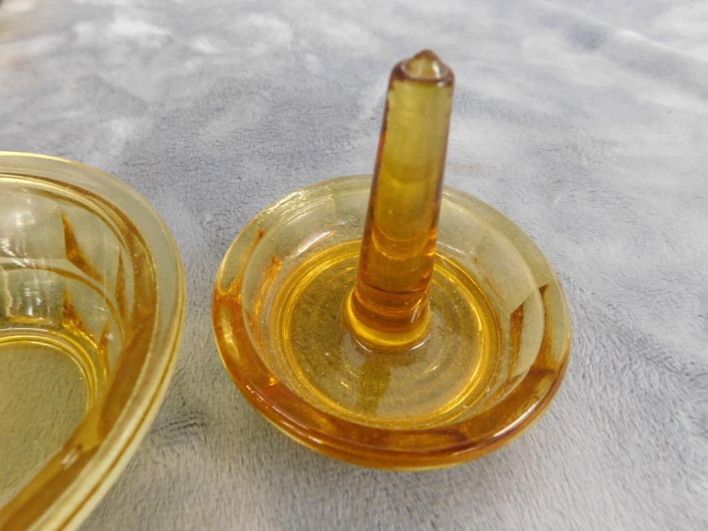 Vintage 5 Piece Amber Glass Vanity Set - 5