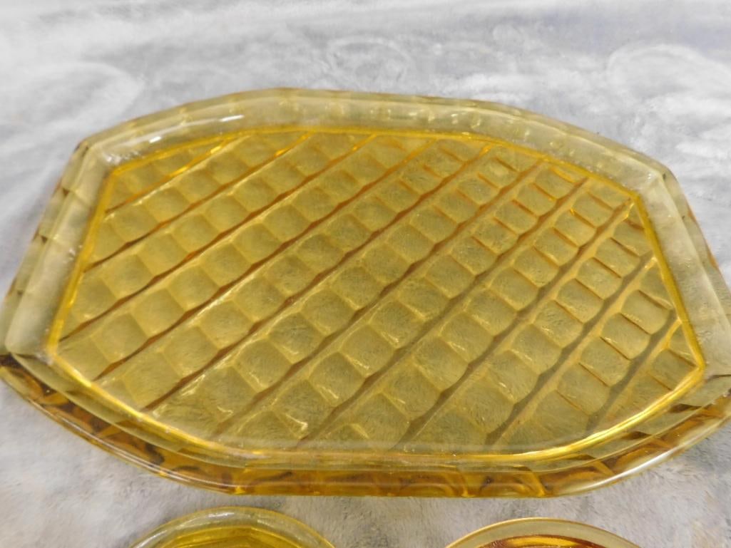Vintage 5 Piece Amber Glass Vanity Set - 6