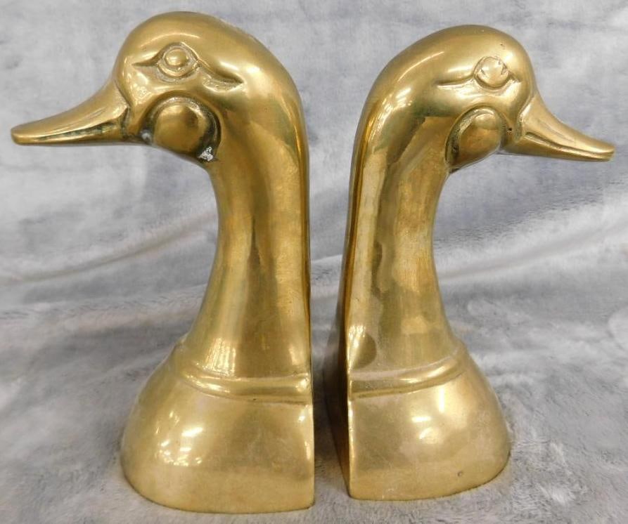Pair of Brass Duck Head Bookends - Each 6" x 4" x 3": See Photos For Condition and Details