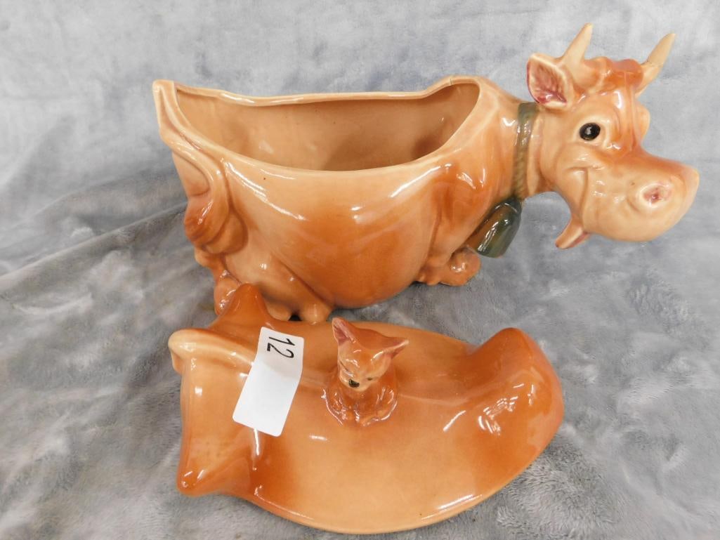 Vintage Brush USA Cow and Cat Cookie Jar - 8.5" x 12.5" x 8" - 4