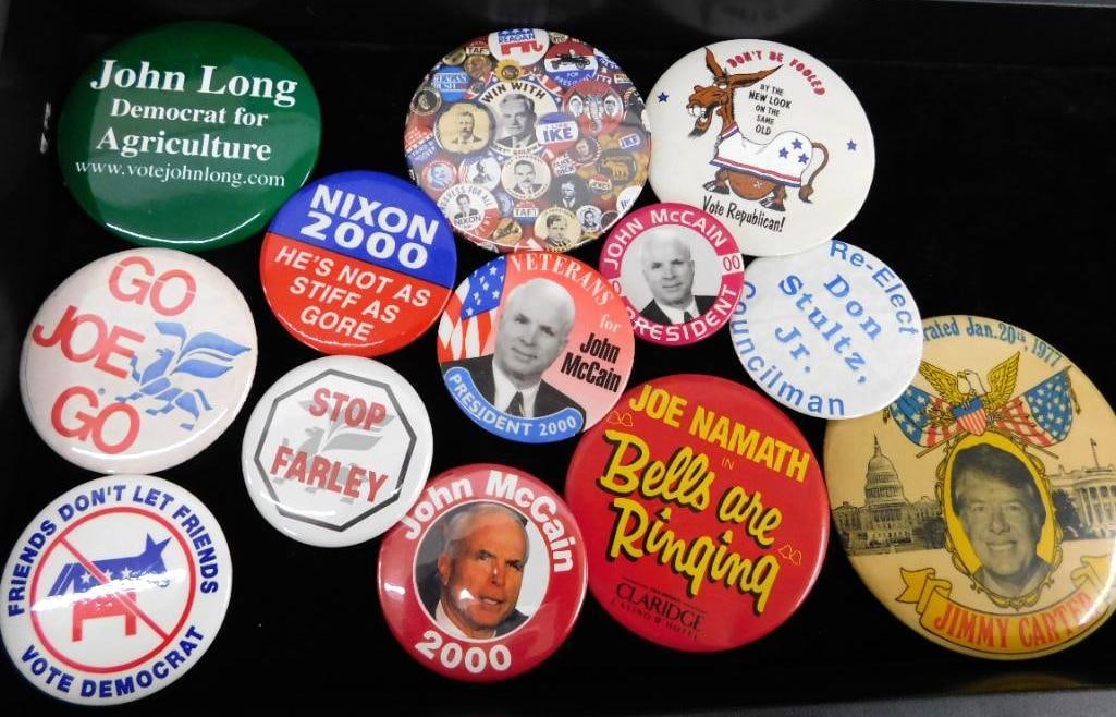 Tray Lot of Political Buttons: See Photos For Condition and Details