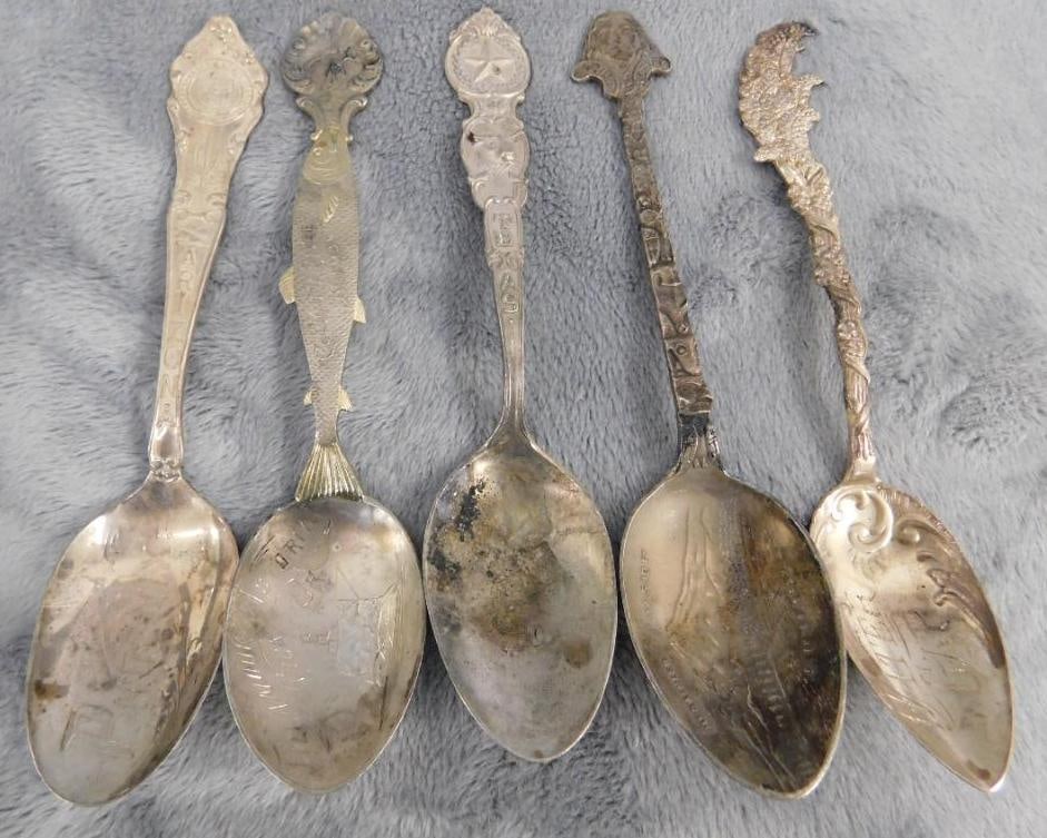 Sterling Silver - Lot of 5-5.25" Souvenir Spoons - 91 Grams (1 of 11)
