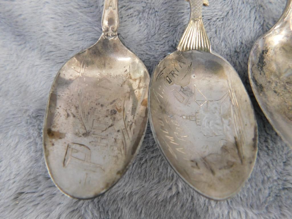 Sterling Silver - Lot of 5-5.25" Souvenir Spoons - 91 Grams - 5