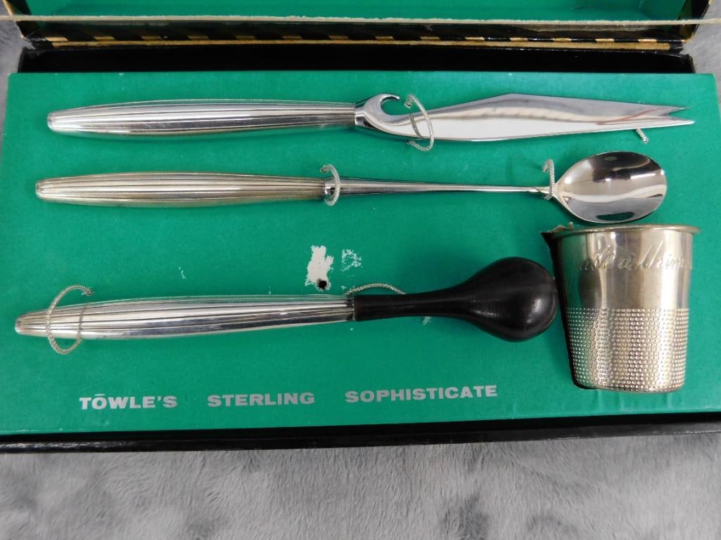 Sterling Silver - Towles - Sophisticate - Contempra House Bar Set - Weighted Tools - 11