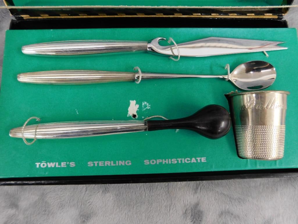 Sterling Silver - Towles - Sophisticate - Contempra House Bar Set - Weighted Tools - 12