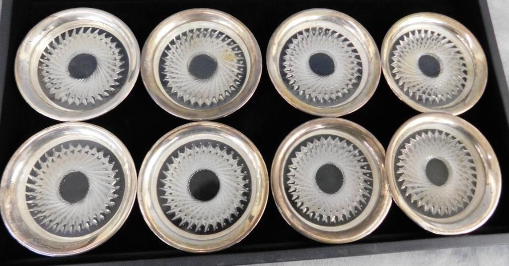 Sterling Silver - 8 Rimmed Coasters - Centers Are Plastic - Weighed - 342.3 Grams TW: See Photos For Condition and Details