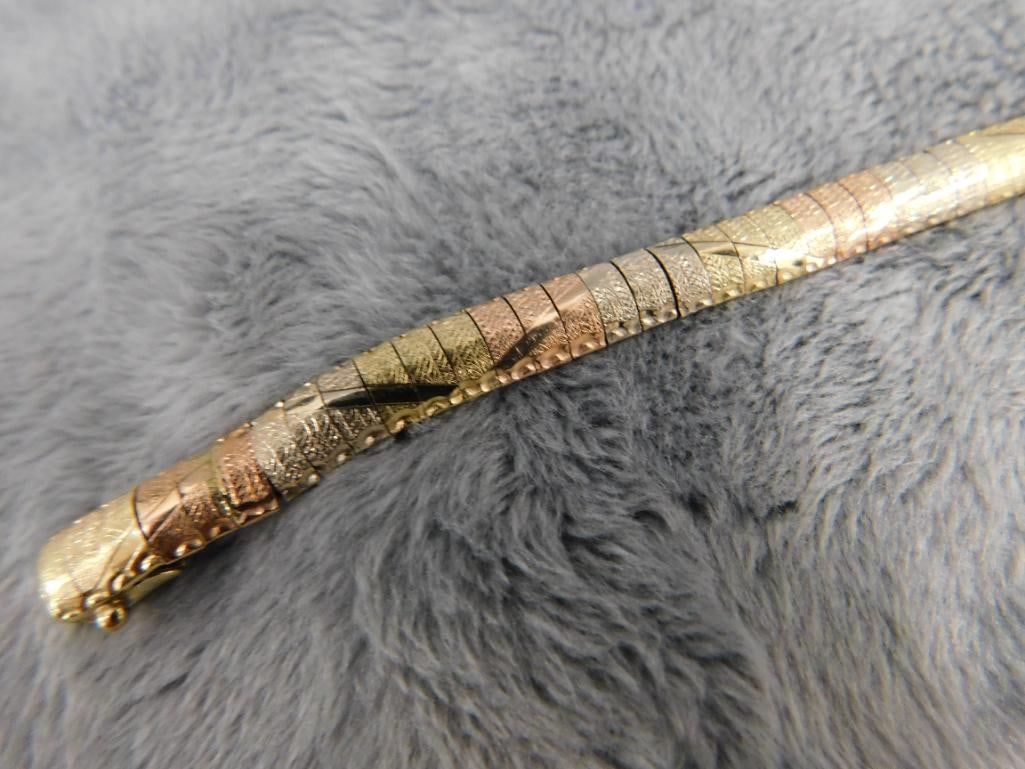 14K Tri Color Gold Omega Chain Bracelet - 6.75" - 10.61 Grams - 2