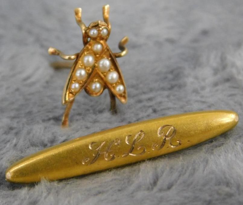 14K Yellow Gold - Victorian Tie Pin with Seeded Pearls - Lingerie Pin - 1.41 Grams TW: See Photos For Condition and Details