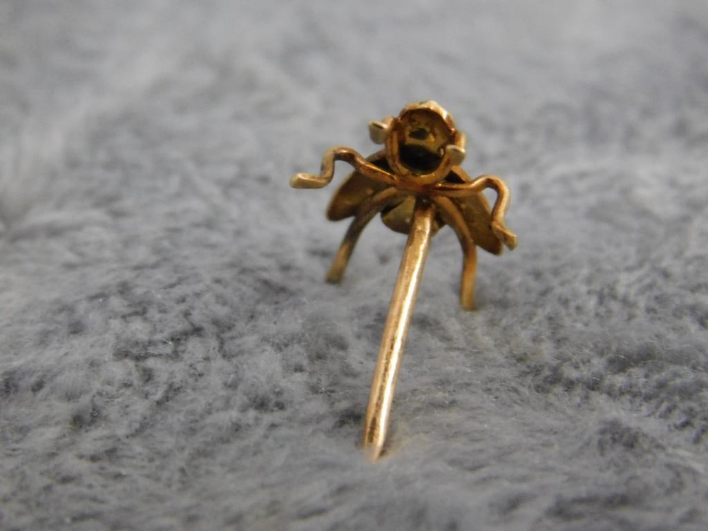 14K Yellow Gold - Victorian Tie Pin with Seeded Pearls - Lingerie Pin - 1.41 Grams TW - 3