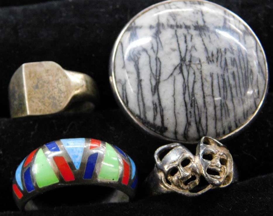 Sterling Silver - 4 Rings - 3 Size 6 - 1 Size 10 - 36.87 Grams TW: See Photos For Condition and Details
