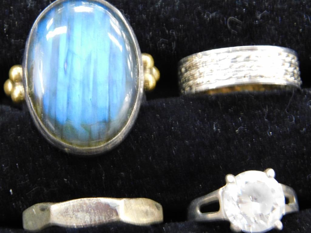 Sterling Silver - 4 Rings - 1 Size 6 - 1 Size 8 - 2 Size 9 - 24.77 Grams TW - 3