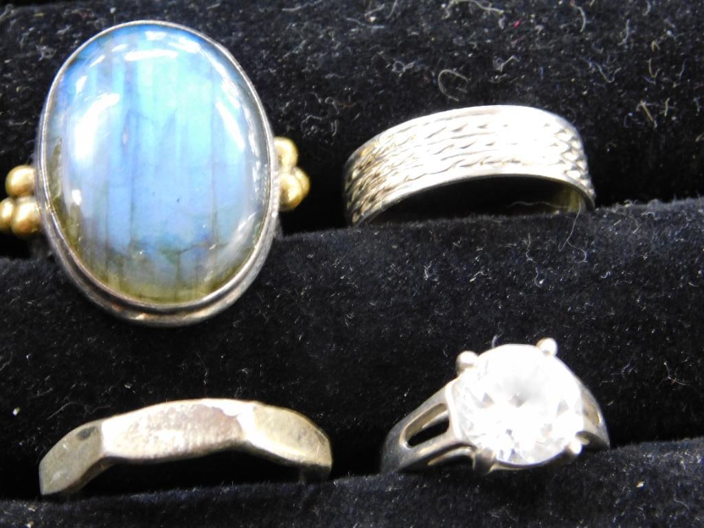 Sterling Silver - 4 Rings - 1 Size 6 - 1 Size 8 - 2 Size 9 - 24.77 Grams TW - 8