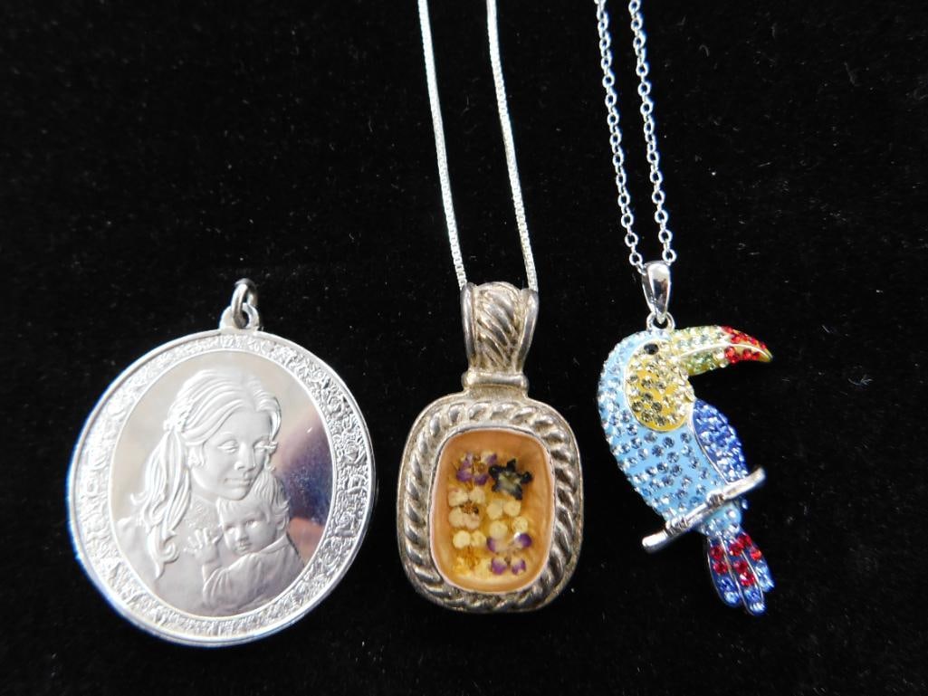 Sterling Silver - 2-18" Pendant Necklaces - 1 Coin Pendant - 28.43 Grams TW - 10
