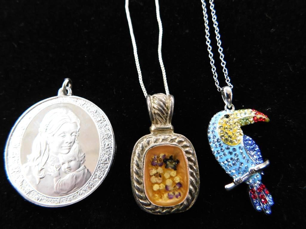 Sterling Silver - 2-18" Pendant Necklaces - 1 Coin Pendant - 28.43 Grams TW: See Photos For Condition and Details