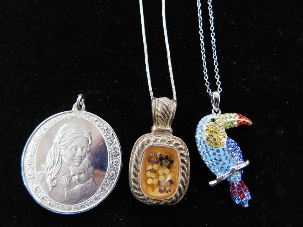Sterling Silver - 2-18" Pendant Necklaces - 1 Coin Pendant - 28.43 Grams TW - 9