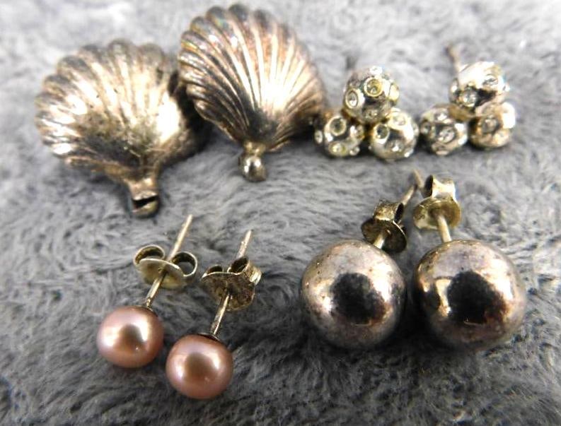 Sterling Silver - 4 Pairs of Pierced Earrings - 10.05 Grams TW: See Photos For Condition and Details