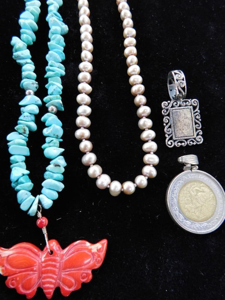 Sterling Silver - 2 Pendants - 2 Necklaces with Sterling Clasps - 66.05 Grams TW: See Photos For Condition and Details