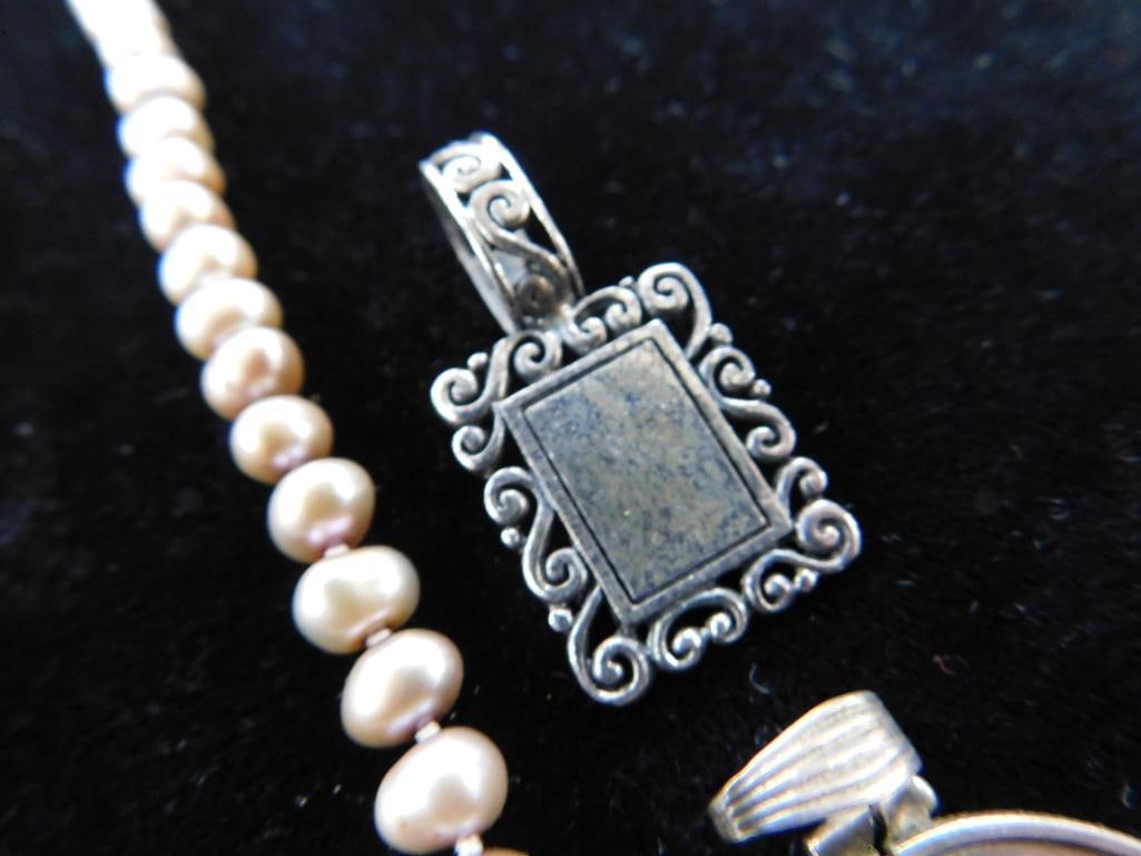 Sterling Silver - 2 Pendants - 2 Necklaces with Sterling Clasps - 66.05 Grams TW - 5