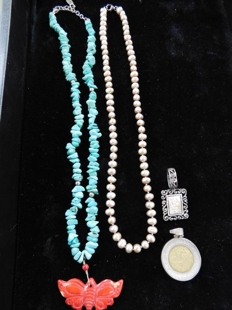 Sterling Silver - 2 Pendants - 2 Necklaces with Sterling Clasps - 66.05 Grams TW - 7