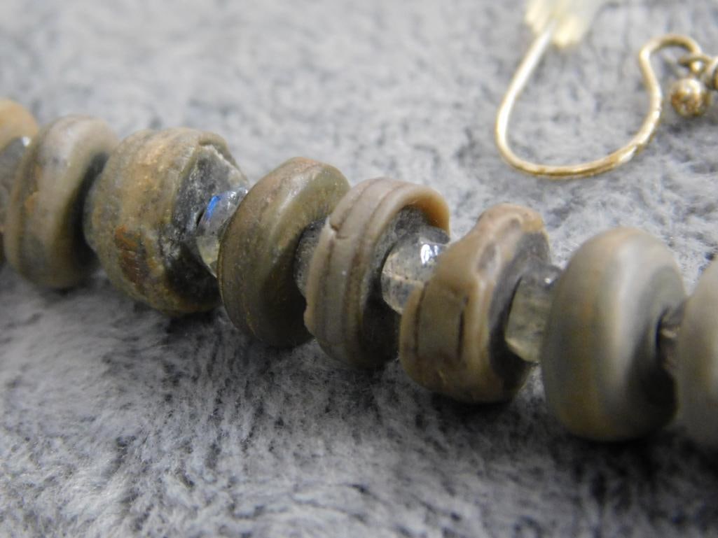 Sterling Silver - Matching 19" Labradorite and Crinoid Necklace and Pierced Earrings - 2