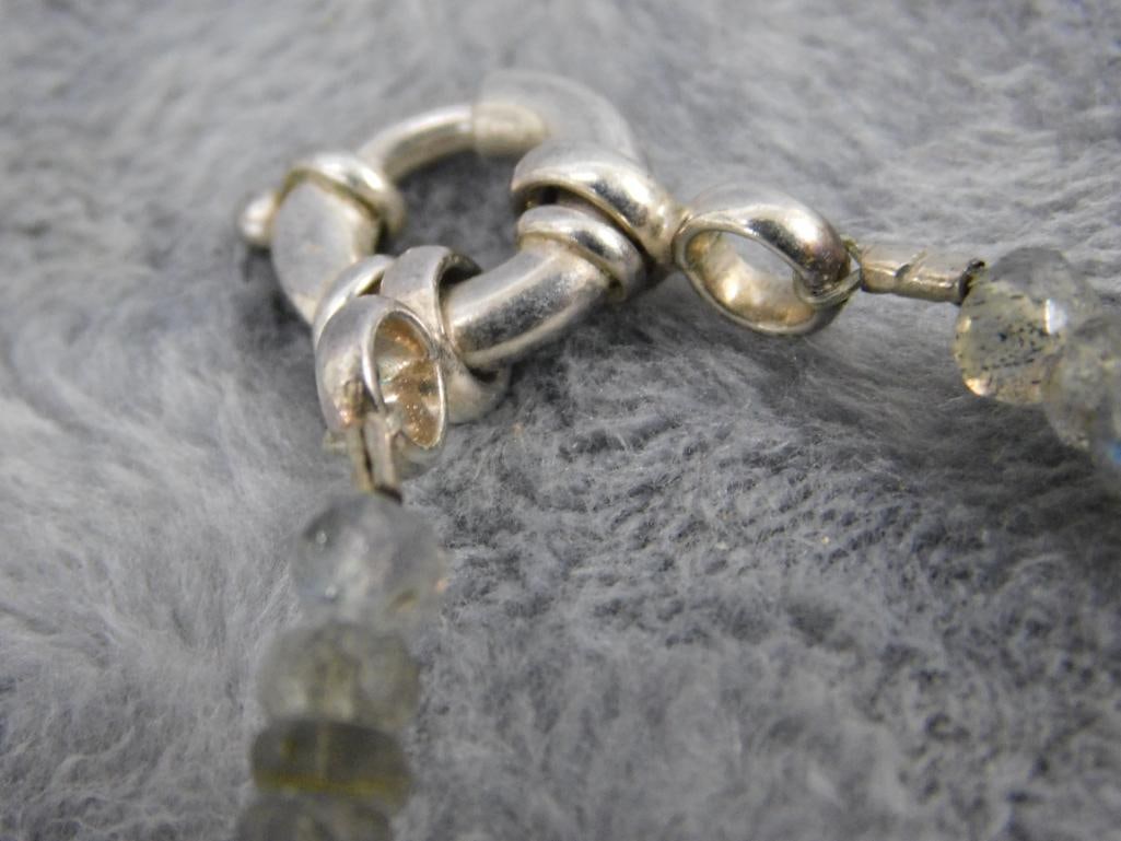 Sterling Silver - Matching 19" Labradorite and Crinoid Necklace and Pierced Earrings - 4