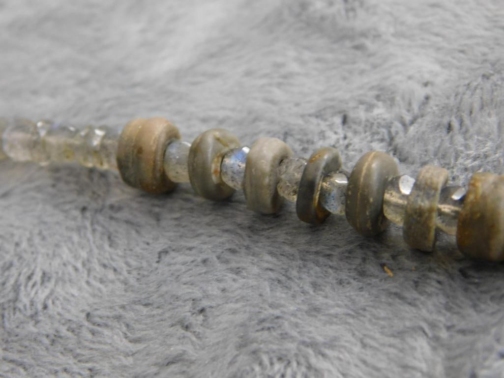 Sterling Silver - Matching 19" Labradorite and Crinoid Necklace and Pierced Earrings - 6