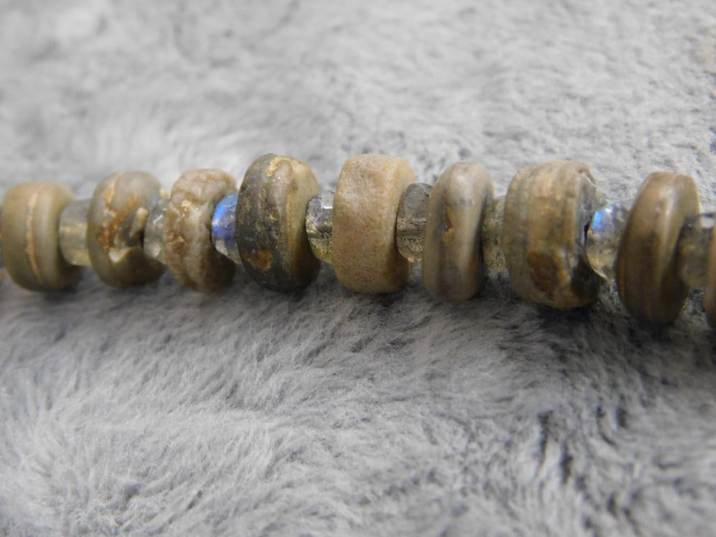 Sterling Silver - Matching 19" Labradorite and Crinoid Necklace and Pierced Earrings - 7