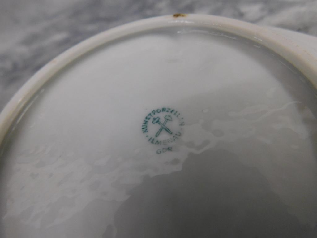 Box Lot with 6" Herend Candle Holder - 3.5" wedgwood Urn - Kunstporzellen Ilmenau Ashtray - 17